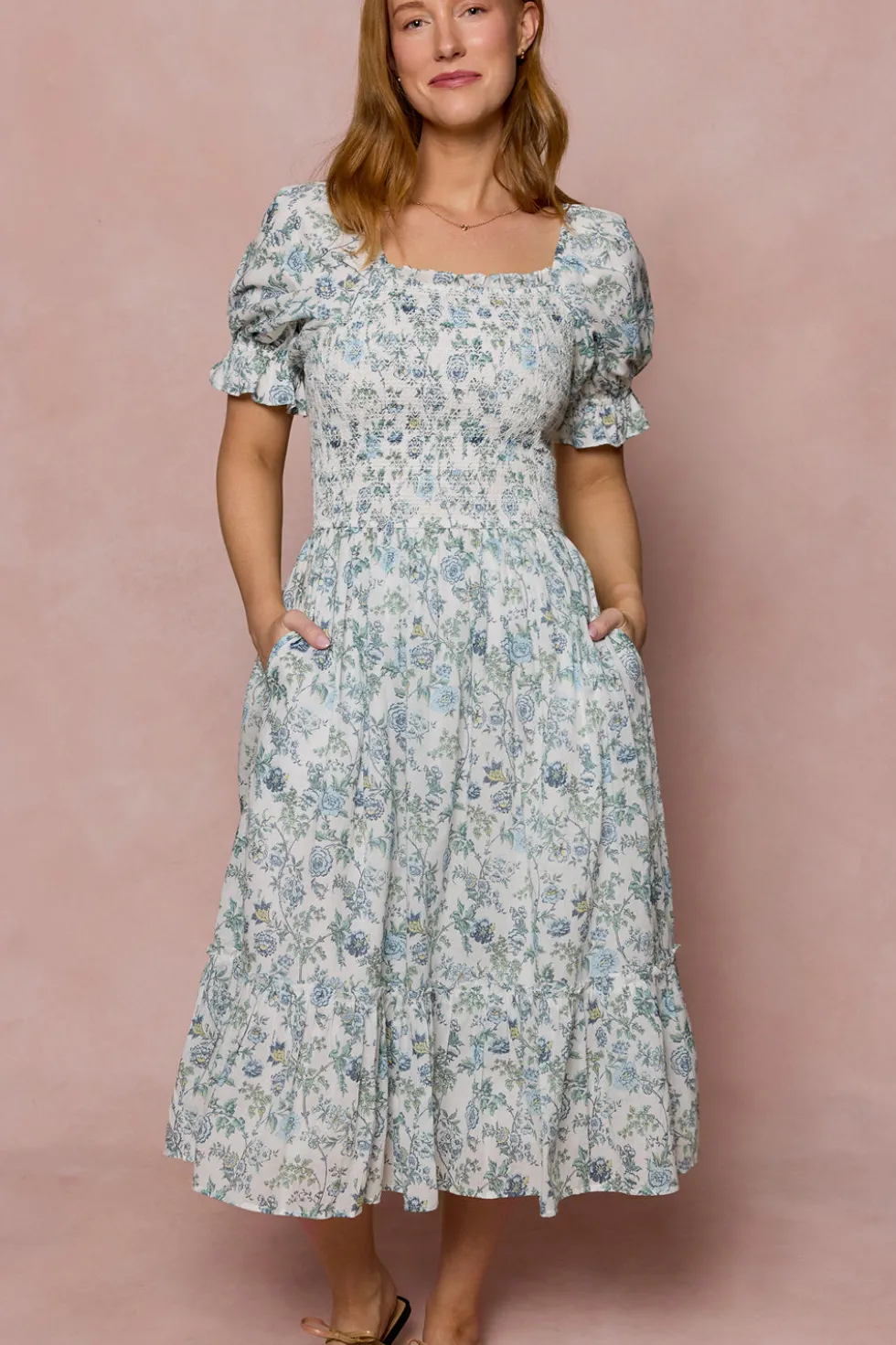 Valencia Dress in Ivory Climbing Vine Bloom