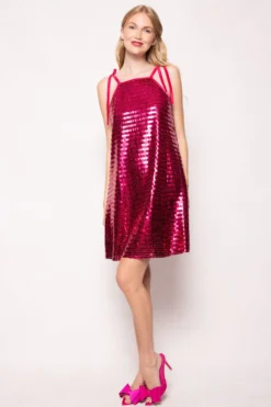 Zelda Dress in Fuchsia Shingle Sequin